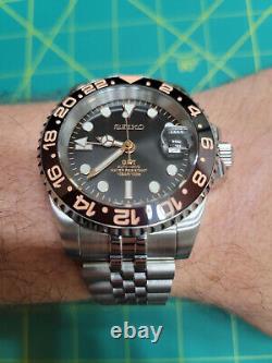 Custom Seiko Mod Watch GMT Rootbeer NH34 GMT Movement