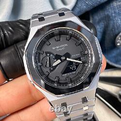 Custom Silver & Black Casioak Casio G-Shock with Polished Stainless Steel Bracelet