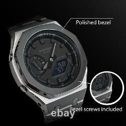 Custom Silver & Black Casioak Casio G-Shock with Polished Stainless Steel Bracelet