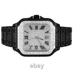 Custom Stainless Steel Black Icy Roman Numeral Date Automatic Luxury Watch Mens