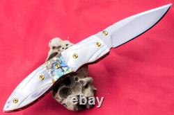 Custom Ts Handmade Folding Knife 440c Abalone White Pearl Titanium Screw Garnet