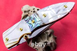 Custom Ts Handmade Folding Knife 440c Abalone White Pearl Titanium Screw Garnet