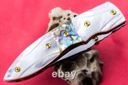 Custom Ts Handmade Folding Knife 440c Abalone White Pearl Titanium Screw Garnet