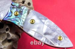 Custom Ts Handmade Folding Knife 440c Abalone White Pearl Titanium Screw Garnet