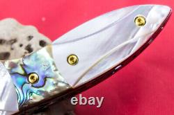 Custom Ts Handmade Folding Knife 440c Abalone White Pearl Titanium Screw Garnet