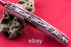 Custom Ts Handmade Folding Knife 440c Abalone White Pearl Titanium Screw Garnet