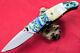 Custom Ts Handmade Folding Knife 440c Abalone Yellow Pearl Titanium Plated Screw