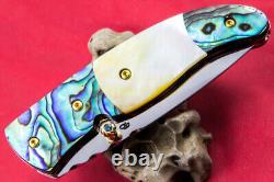 Custom Ts Handmade Folding Knife 440c Abalone Yellow Pearl Titanium Plated Screw