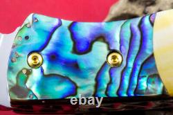 Custom Ts Handmade Folding Knife 440c Abalone Yellow Pearl Titanium Plated Screw