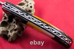 Custom Ts Handmade Folding Knife 440c Abalone Yellow Pearl Titanium Plated Screw