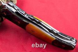 Custom Ts Handmade Folding Knife 440c Abalone Yellow Pearl Titanium Plated Screw