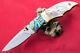 Custom Ts Handmade Folding Knife 440c Abalone Yellow White Pearl Titanium Screw