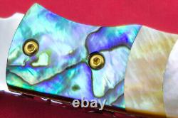 Custom Ts Handmade Folding Knife 440c Abalone Yellow White Pearl Titanium Screw