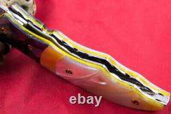 Custom Ts Handmade Folding Knife 440c Abalone Yellow White Pearl Titanium Screw