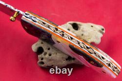 Custom Ts Handmade Folding Knife 440c Drop Point Abalone White Pearl Gem Stud