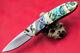 Custom Ts Handmade Folding Knife 440c Drop Point Abalone Yellow Pearl Topaz Stud