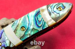 Custom Ts Handmade Folding Knife 440c Drop Point Abalone Yellow Pearl Topaz Stud