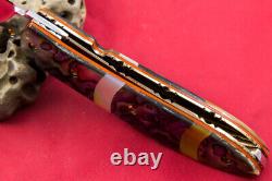 Custom Ts Handmade Folding Knife 440c Drop Point Abalone Yellow Pearl Topaz Stud