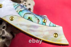 Custom Ts Handmade Folding Knife 440c White Yellow Pearl Abalone Titanium Screw