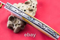 Custom Ts Handmade Folding Knife 440c White Yellow Pearl Abalone Titanium Screw