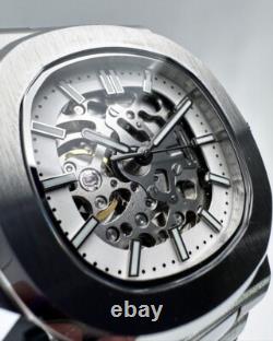 Custom White Skeleton Watch 40mm Stainless Steel Automatic Movement