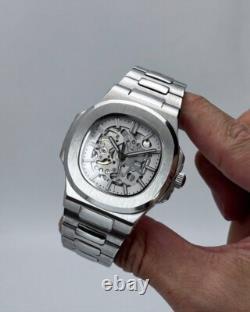Custom White Skeleton Watch 40mm Stainless Steel Automatic Movement
