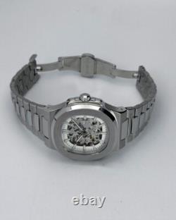 Custom White Skeleton Watch 40mm Stainless Steel Automatic Movement