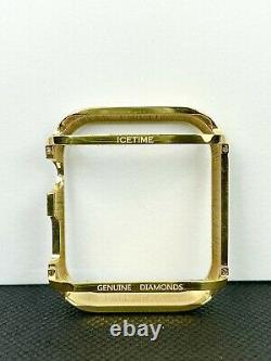 Custom Yellow Gold Plated 4.5ct Genuine Diamonds Bezel/Case For Apple Watch 44mm