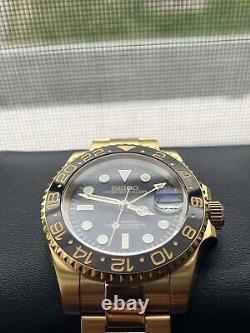 Custom build GMT NH34 movement mod automatic watch GMT gold seiko mod