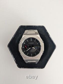 Custom casioak casio g-shock GAB2100 Silver Stainless Steel Bluetooth 5th gen