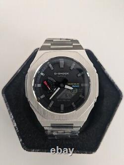 Custom casioak casio g-shock GAB2100 Silver Stainless Steel Bluetooth 5th gen