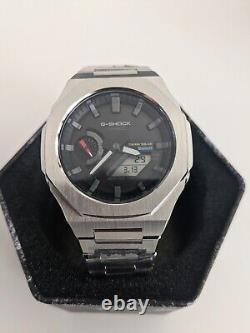 Custom casioak casio g-shock GAB2100 Silver Stainless Steel Bluetooth 5th gen