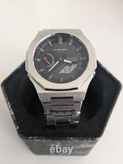 Custom casioak casio g-shock GAB2100 Silver Stainless Steel Bluetooth 5th gen