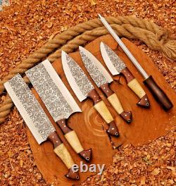 Custom handmade etching stainless steel kitchen chef knife set