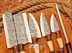 Custom handmade etching stainless steel kitchen chef knife set