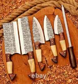 Custom handmade etching stainless steel kitchen chef knife set