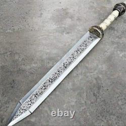 Custom handmade stainless steel engraved sword with beautifull leather sheath