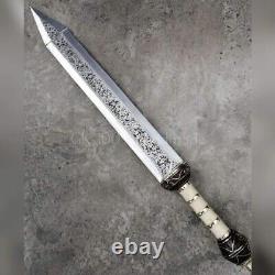 Custom handmade stainless steel engraved sword with beautifull leather sheath
