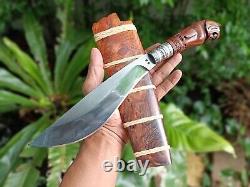 Custom hunting knife 8 4034 antirust steel, Rosewood handle carved tiger & pod