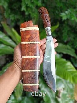 Custom hunting knife 8 4034 antirust steel, Rosewood handle carved tiger & pod