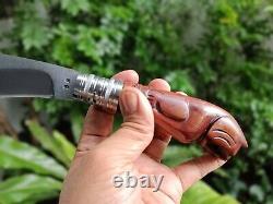 Custom hunting knife 8 4034 antirust steel, Rosewood handle carved tiger & pod