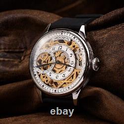 Custom wristwatch, gift for him, exclusive watch, engraved skeleton wristwatch