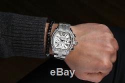 Diamond Cartier Roadster XL W62020X6 Chronograph White SS Automatic Watch