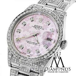 Diamond Rolex Date 15200 34mm Pink Flower Diamond Dial Diamond Oyster Band