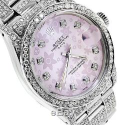 Diamond Rolex Date 15200 34mm Pink Flower Diamond Dial Diamond Oyster Band