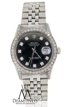 Diamond Rolex Watch 36mm Datejust Custom Diamond Black Dial In Stainless Steel