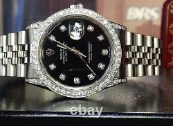 Diamond Rolex Watch 36mm Datejust Custom Diamond Black Dial In Stainless Steel