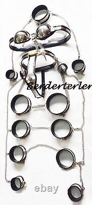 Female 9 Piece Sets Stainless Steel Chastity Belt Collar Bra Wrist Cuffs Thigh