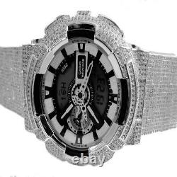 Full Icy Men's White Gold Tone Diamond Simulated Custom G Shock GD-100-1B Watch