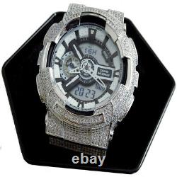 Full Icy Men's White Gold Tone Diamond Simulated Custom G Shock GD-100-1B Watch